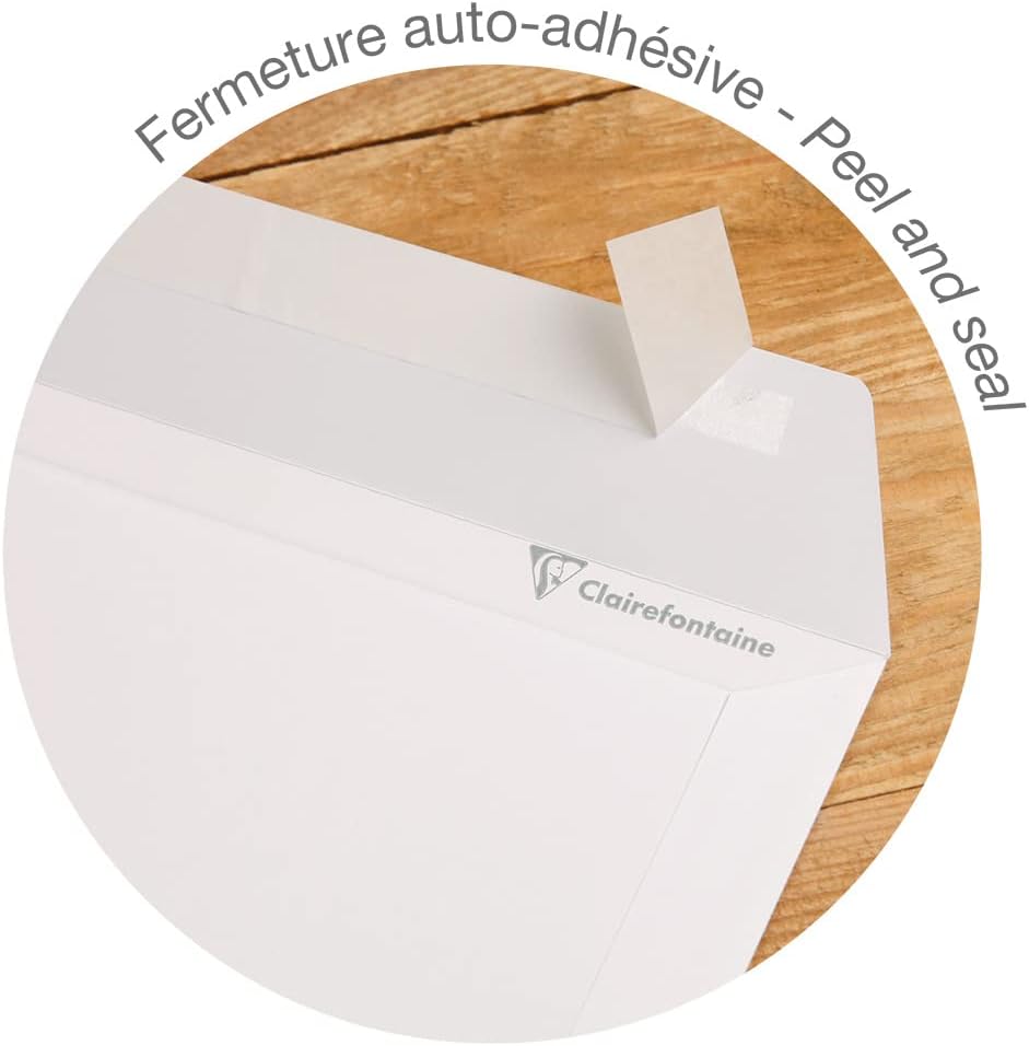 Clairefontaine 10250C - Karton mit 250 Versandtaschen weiss C4-229x324 mm, selbstklebend,120g, mit S