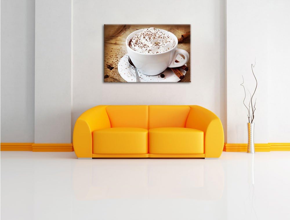Frischer Kaffee mit Schokosträusel Format: 100x70 auf Leinwand, XXL riesige Bilder fertig gerahmt mi