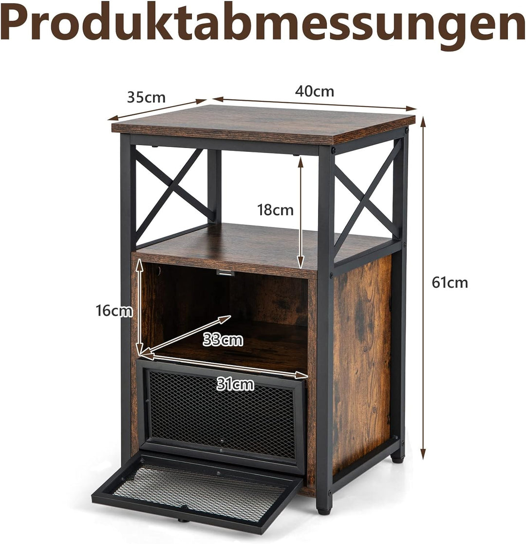 COSTWAY 4 Ebenen Beistelltisch Industrie Design, Nachttisch mit 2 Klappschubladen & offenem Regal, N