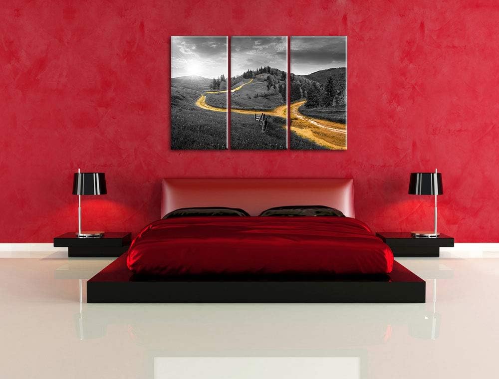 Verträumte Berglandschaft schwarz/weiss 3-Teiler Leinwandbild 120x80 Bild auf Leinwand, XXL riesige