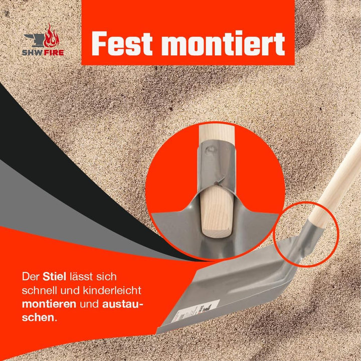 SHW-FIRE Gartenschaufel eckig - hochwertiges Stahlblech, 130cm Holzstiel - Robust und Praktisch