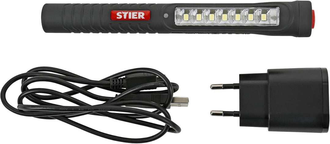 STIER LED-Stiftleuchte, 150 Lumen Vorderseite, 50 Lumen Hochleistungs-Spotlight, Magnet & Taschenkli