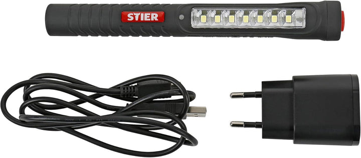STIER LED-Stiftleuchte, 150 Lumen Vorderseite, 50 Lumen Hochleistungs-Spotlight, Magnet & Taschenkli