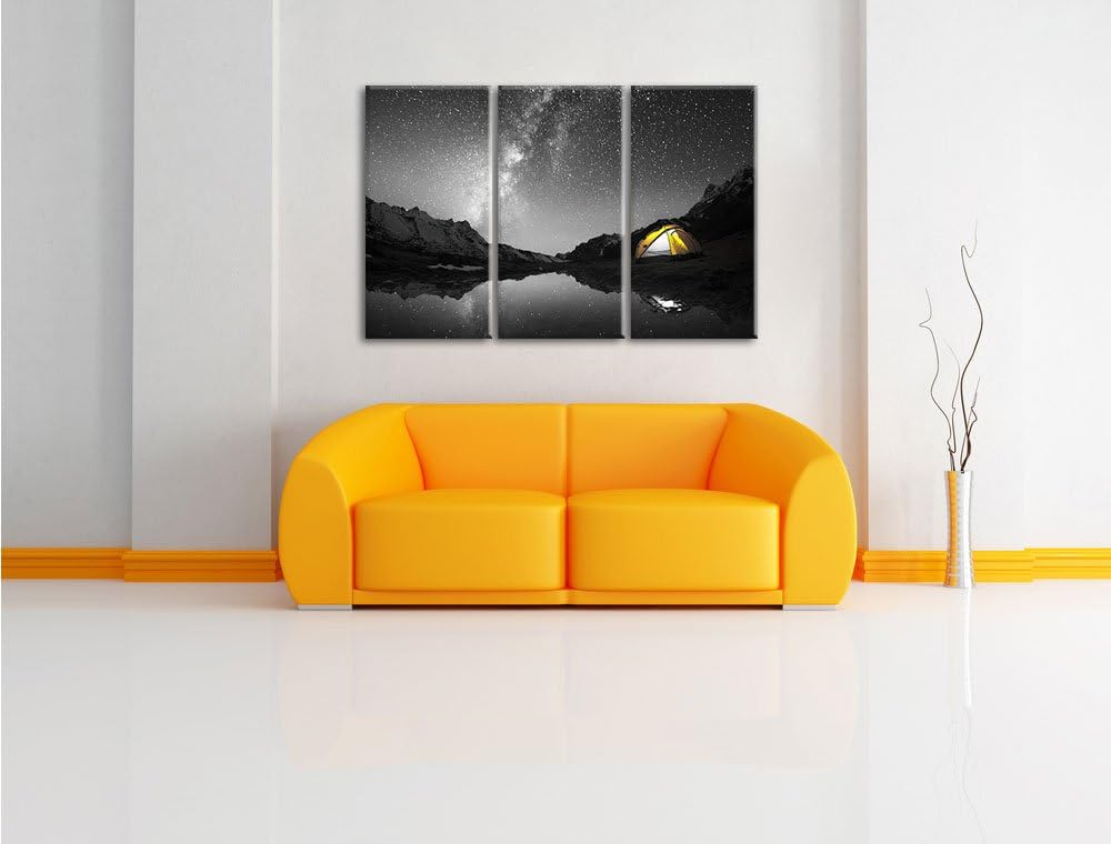 Pixxprint Zelten unter tausenden Sternen als Leinwandbild/Grösse: 3 Teilig (120x80) cm/Wandbild/Kuns