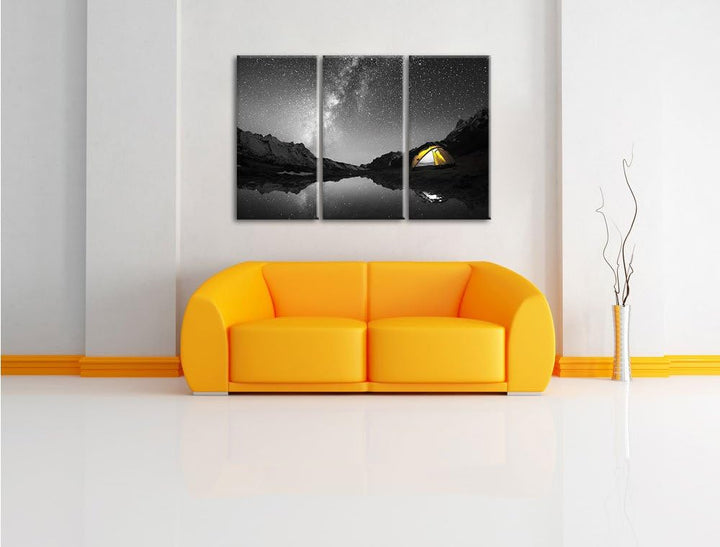 Pixxprint Zelten unter tausenden Sternen als Leinwandbild/Grösse: 3 Teilig (120x80) cm/Wandbild/Kuns