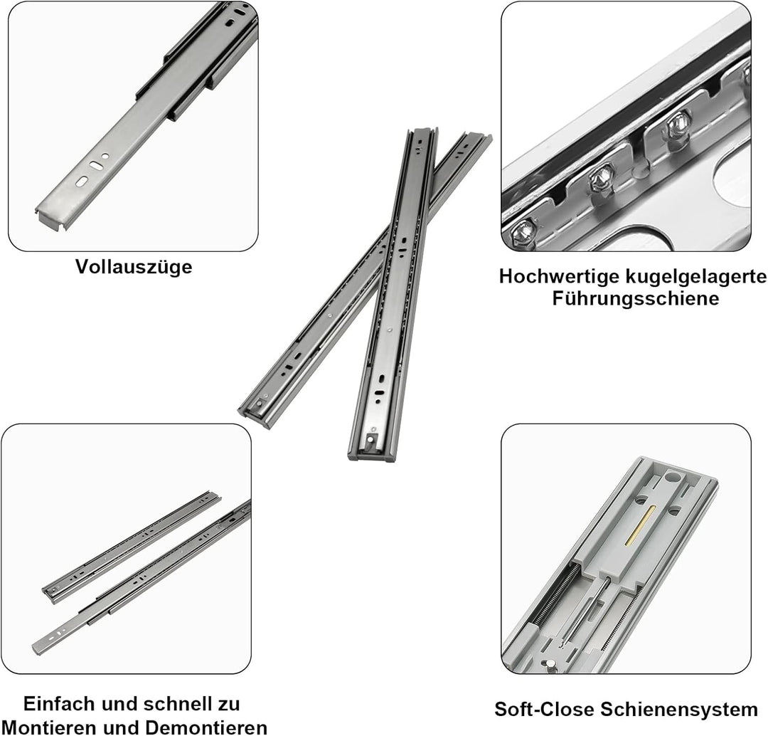 Ansobea Schubladenschienen 400mm, Kugelführungen mit 45 kg Tragkraft Vollauszüge, Schubladenauszug T