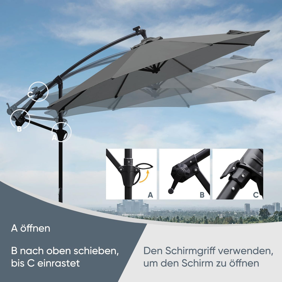 Sekey Ampelschirm 300 cm Sonnenschirm Gartenschirm Kurbelschirm mit Kurbelvorrichtung Sonnenschutz U