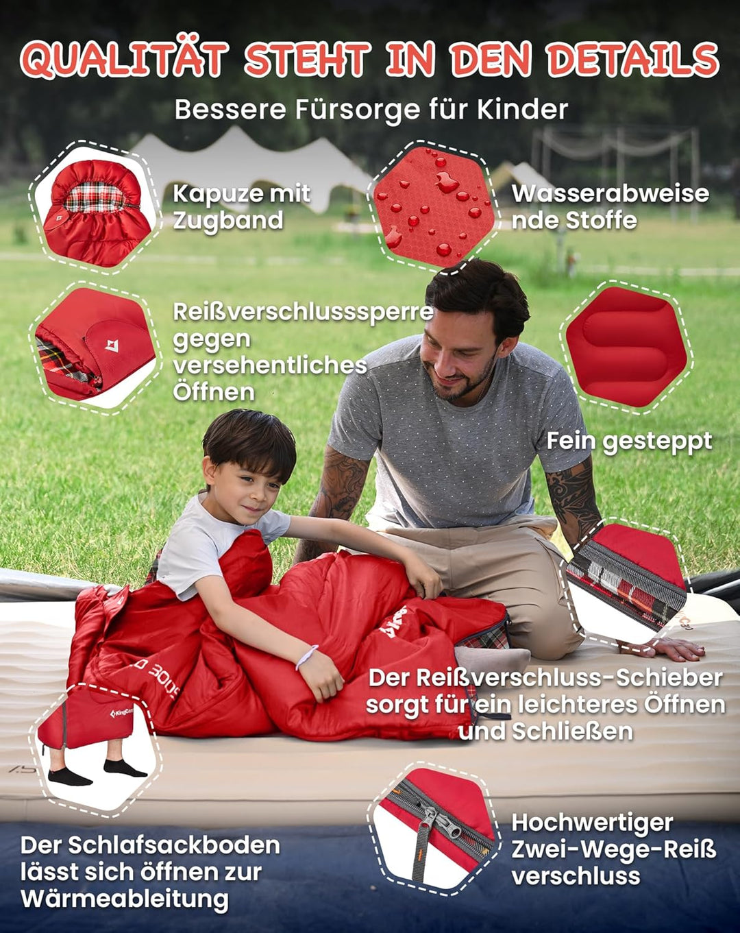 KingCamp Kinderschlafsack Schlafsack Winter Warmer Deckenschlafsack 3-4 Jahreszeiten für Kinder beim
