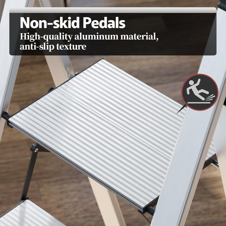 KINGRACK Stufenleiter, 5 Stufen, klappbare Stufenleiter mit Handlauf, rutschfeste Haushaltsleiter mi