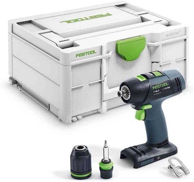 Festool Akku-Bohrschrauber T 18+3-Basic (mit Werkzeugfutter, Magnet-Bithalter, Schnellspannbohrfutte