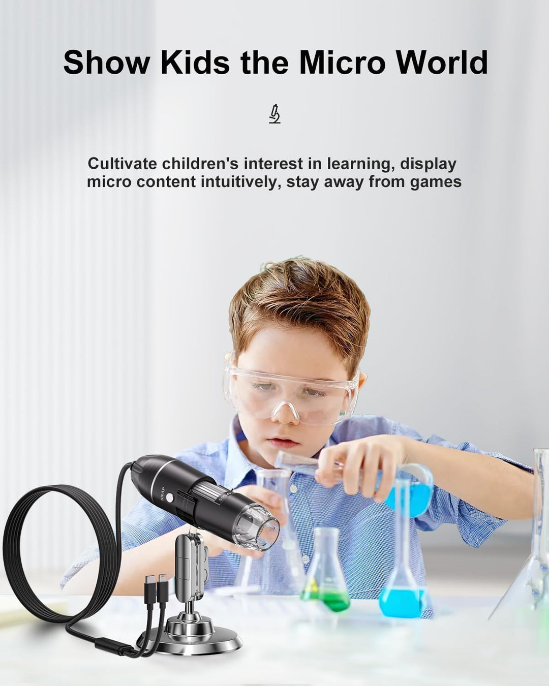 USB Mikroskop Digital, AOPICK 1440P fĂŒr iPhone 50 Bis 1000X Microscope mit 8 LED & StĂ€nder HD Handy