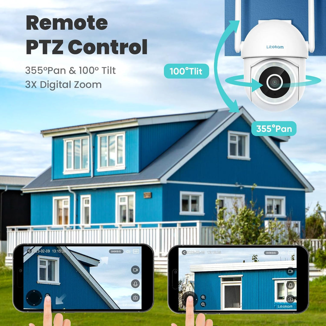 litokam Überwachungskamera Aussen, 4MP WLAN Kamera Outdoor mit Bewegungserkennung, Zwei-Wege-Audio,