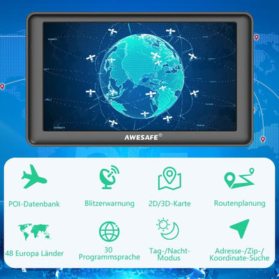AWESAFE Bluetooth Navigation mit Rückfahrkamera für Auto LKW 7 Zoll Navigationsgeräte, 2022 Europa K