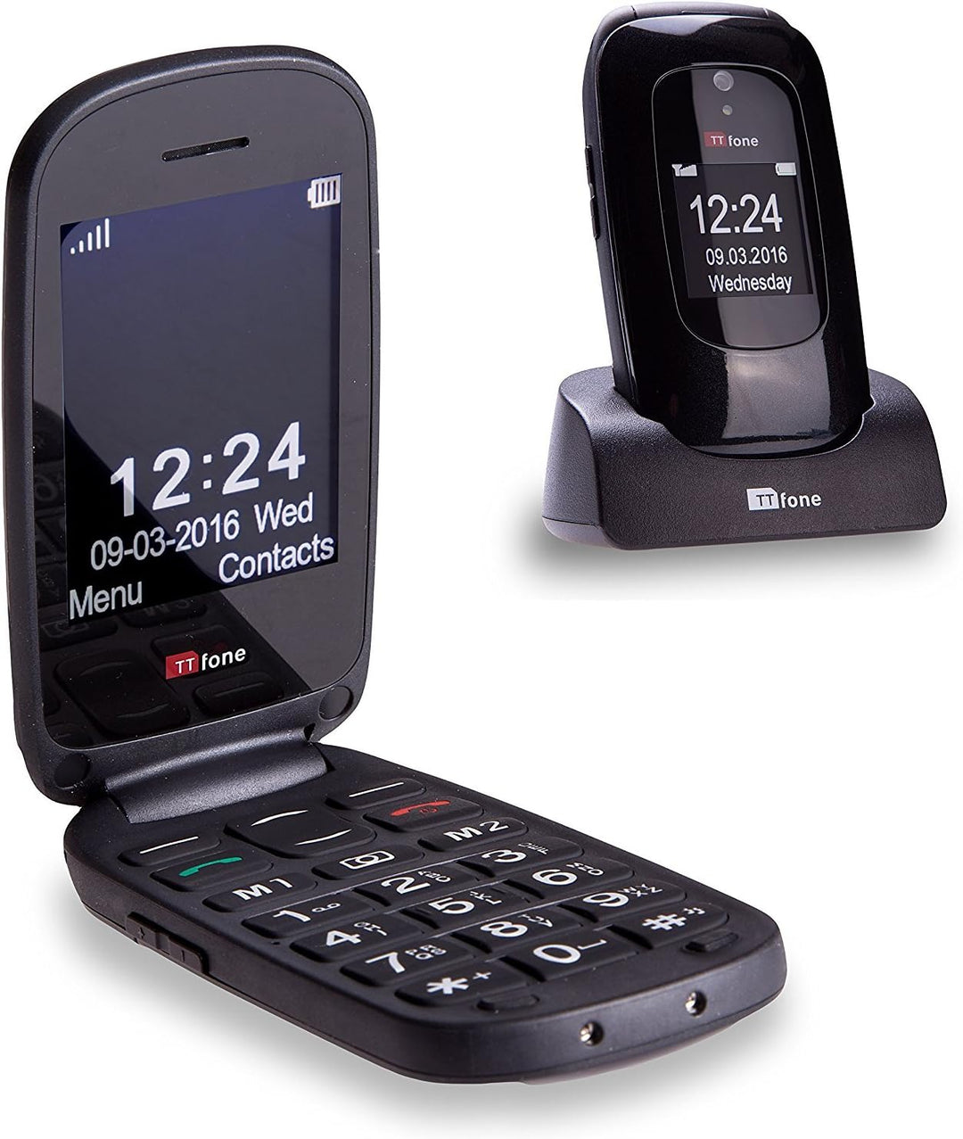 TTfone Lunar grosse Tasten unkompliziert Simlock-frei Klapp-Design Mobiltelefon (Schwarz) Black, Bla