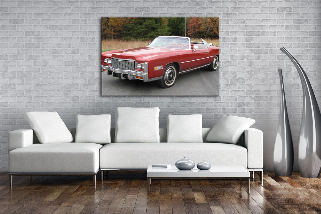 deyoli Schicker roter Oldtimer Format: 80x60 als Leinwandbild, Motiv fertig gerahmt auf Echtholzrahm