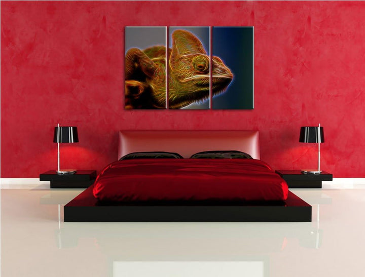gelbes Chamäleon NewArt 3-Teiler Leinwandbild 120x80 Bild auf Leinwand, XXL riesige Bilder fertig ge