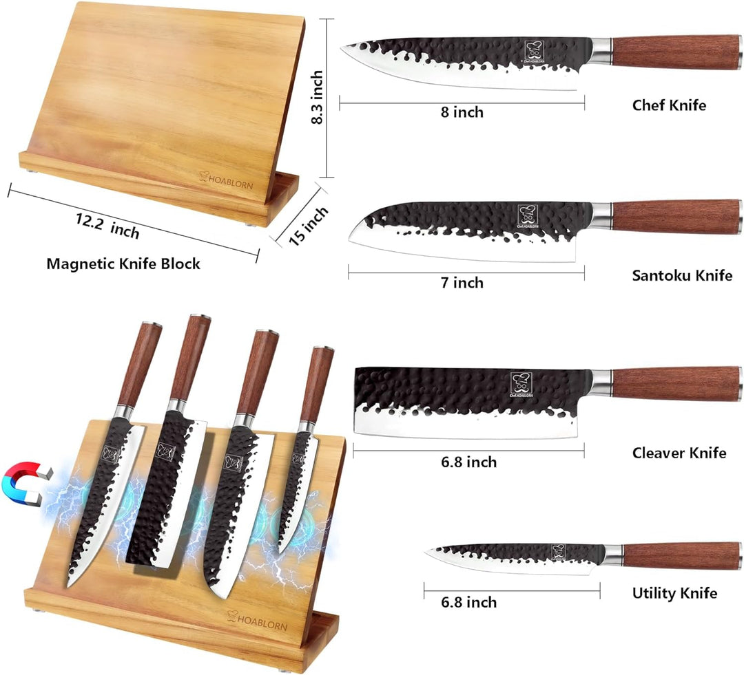 Magnetisches Messerblock-Set Kitchen Messerset 4PCS Deutsche Edelstahl-Küchenmesser gehämmerte Schmi