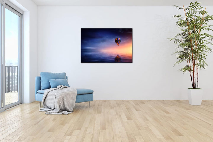 deyoli schwebender Heissluftballon Format: 80x60 als Leinwandbild, Motiv fertig gerahmt auf Echtholz