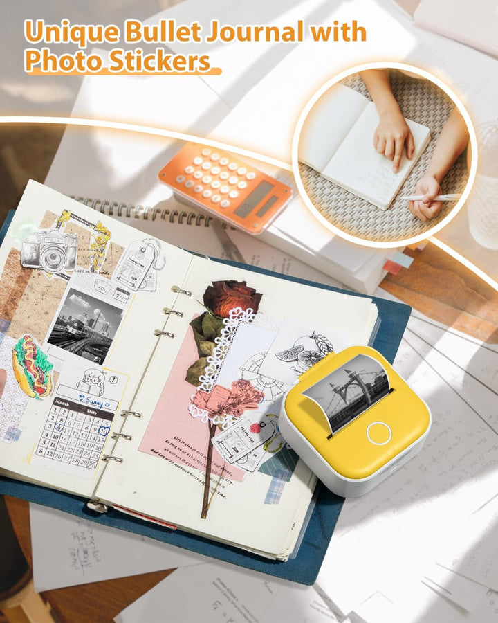 T02 Mini Drucker mit 3 Papierrollen, Tragbarer Sticker Printer, Bluetooth Pocket Printer, Inkless Th