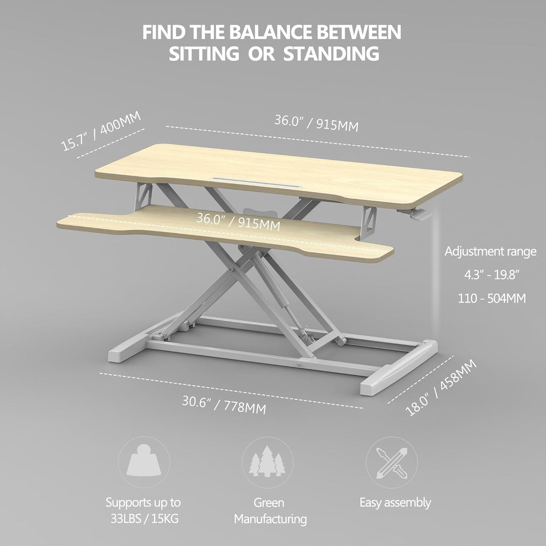 FITUEYES Höhenverstellbar Schreibtischaufsatz Büro Sitz Steh Computertisch 92 x 40 cm Stehpult mit T