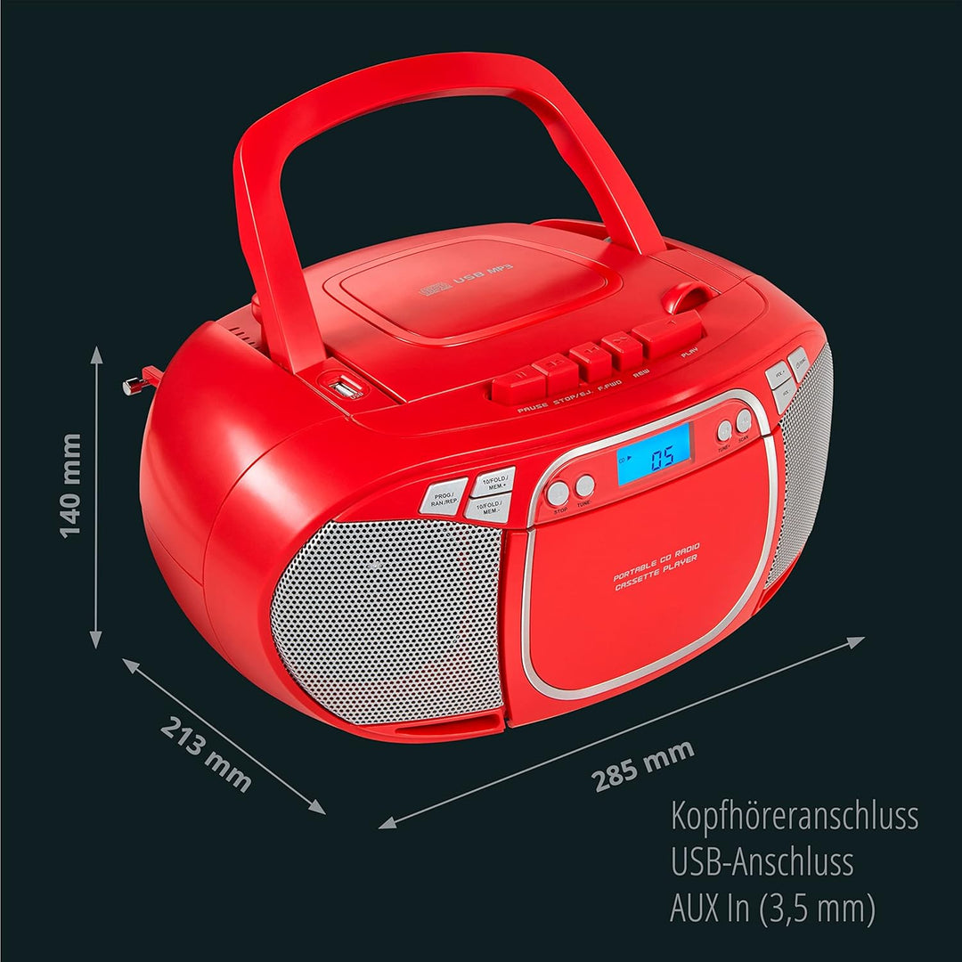 MEDION E66476 Stereo Sound System (Boombox, CD-Player, MP3, Kassette, tragbarer Kassettenspieler für