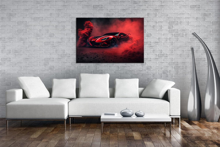 deyoli luxuriöser roter Lamborghini Format: 60x40 als Leinwand, Motiv fertig gerahmt auf Echtholzrah