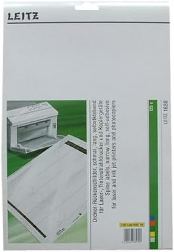 Leitz PC-beschriftbare Rückenschilder selbstklebend für Standard- und Hartpappe-Ordner, 125 Stück, L