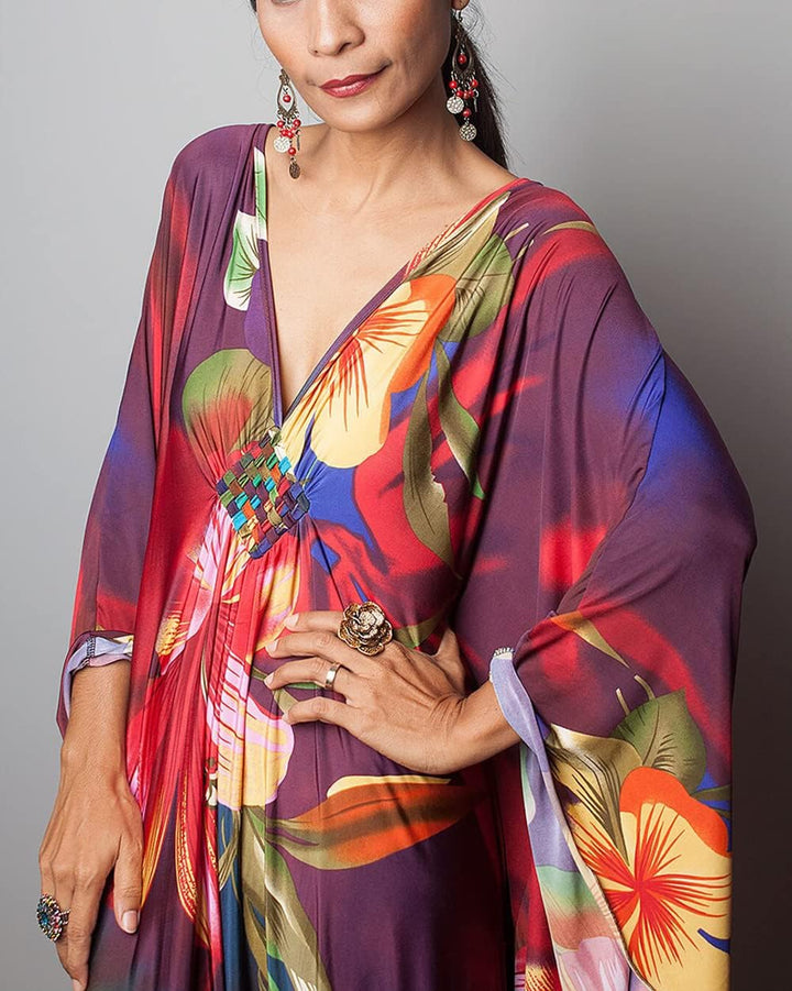 YouKD Sommer Geblümter Loser Kaftan Boho-Strand Bikini Aufdecken Kleid Plus Grösse Robe für Damen Ei