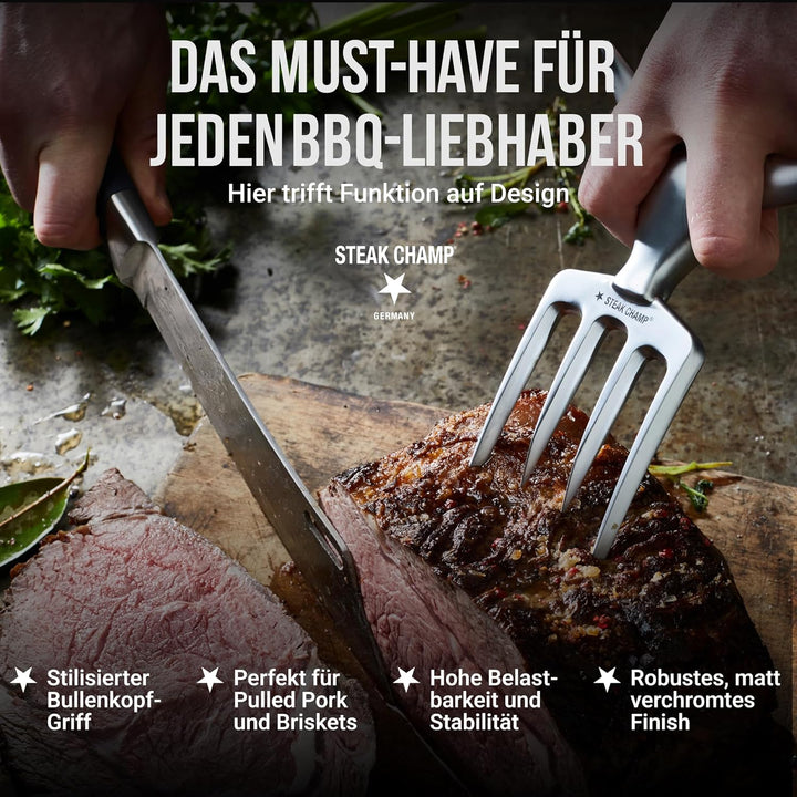 Steak Champ Bull Fork Fleischgabel, 16,5 cm: Massive Serviergabel, Tranchierbesteck, mit Zinklegieru