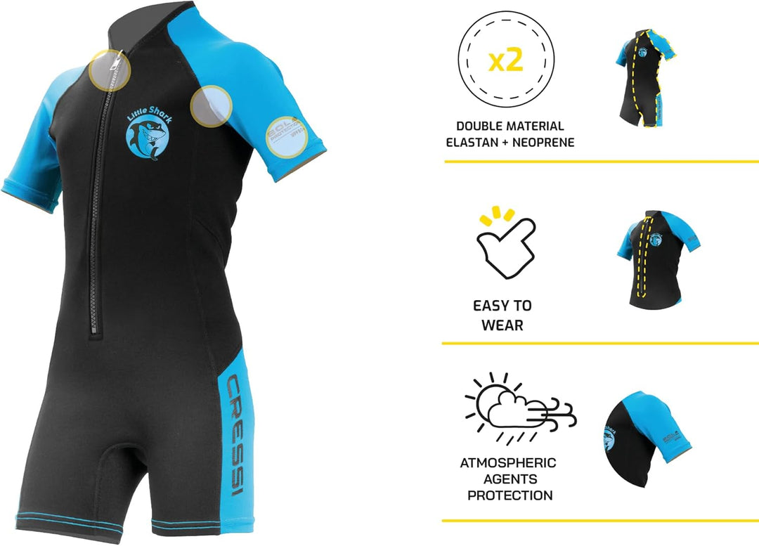 Cressi Little Shark Jr Shorty 2mm Neoprenanzug für Kinder Schwarz/Blau 9/10 Jahre Kurzarm, Schwarz/B