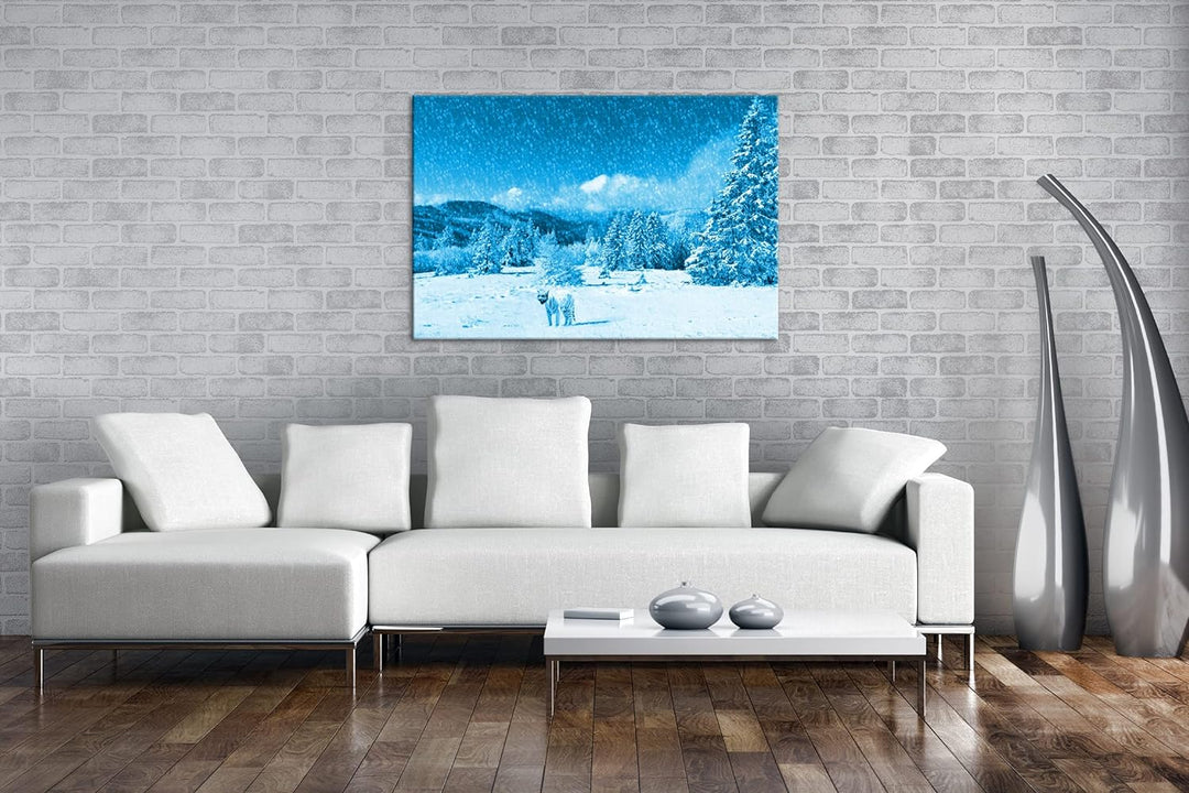 deyoli Tiger im Schneesturm Format 80x60 Effekt: Monocrome Blau als Leinwandbild, Motiv fertig gerah