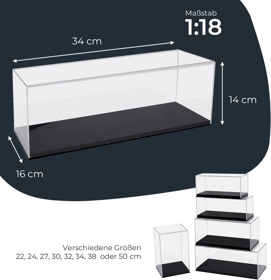 HMF 46804 Acryl Vitrine / Schaukasten für Modellautos, Figuren | 34 x 16 x 14 cm | Transparent 34 x