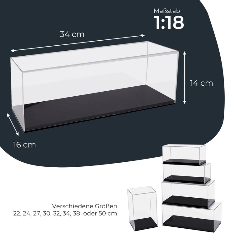 HMF 46804 Acryl Vitrine / Schaukasten für Modellautos, Figuren | 34 x 16 x 14 cm | Transparent 34 x