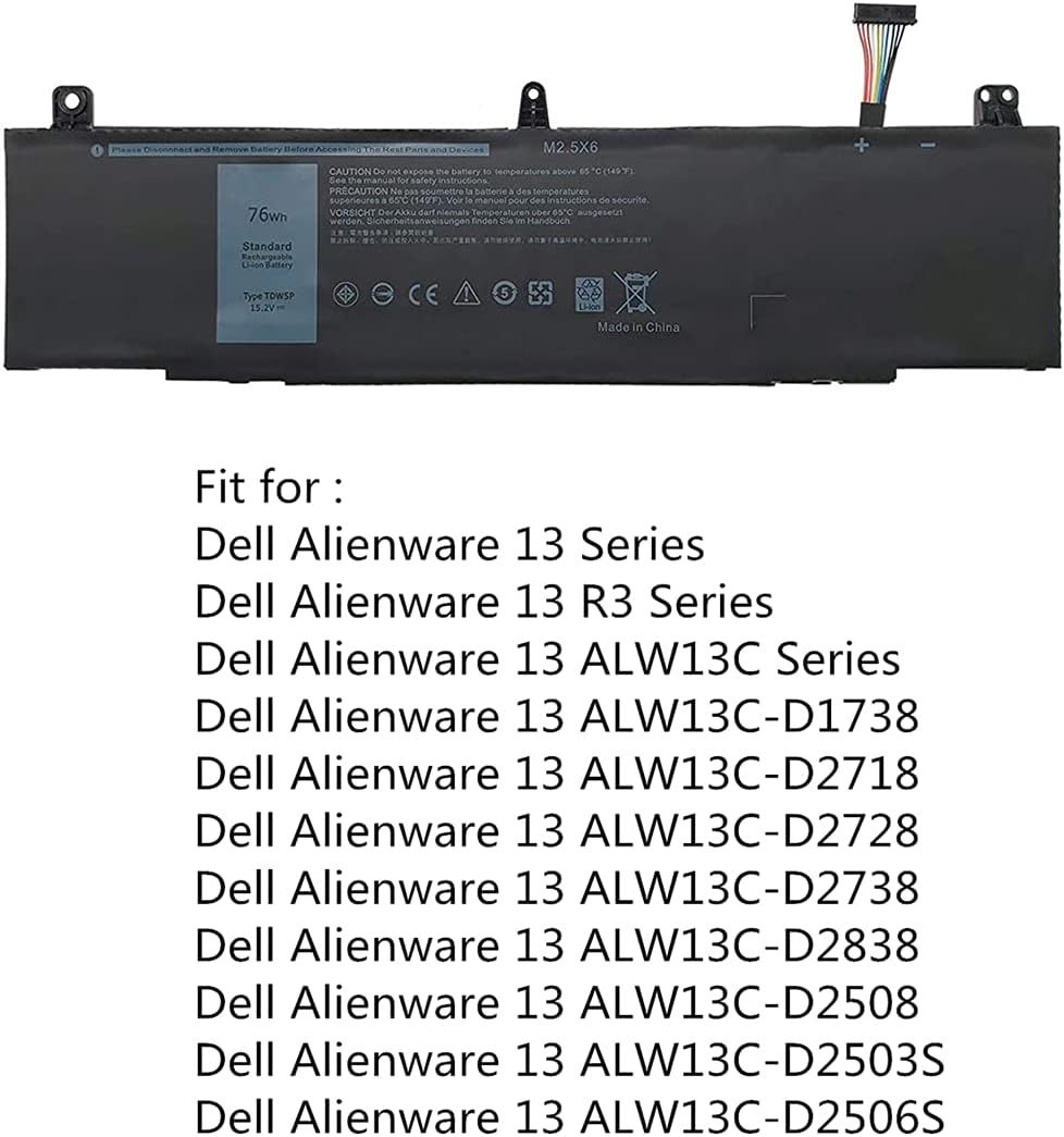 ASKC TDW5P Laptop Akku Replacement für Dell Alienware 13 R3 ALW13C ALW13C-D1738 D2718 D2728 D2738 D2