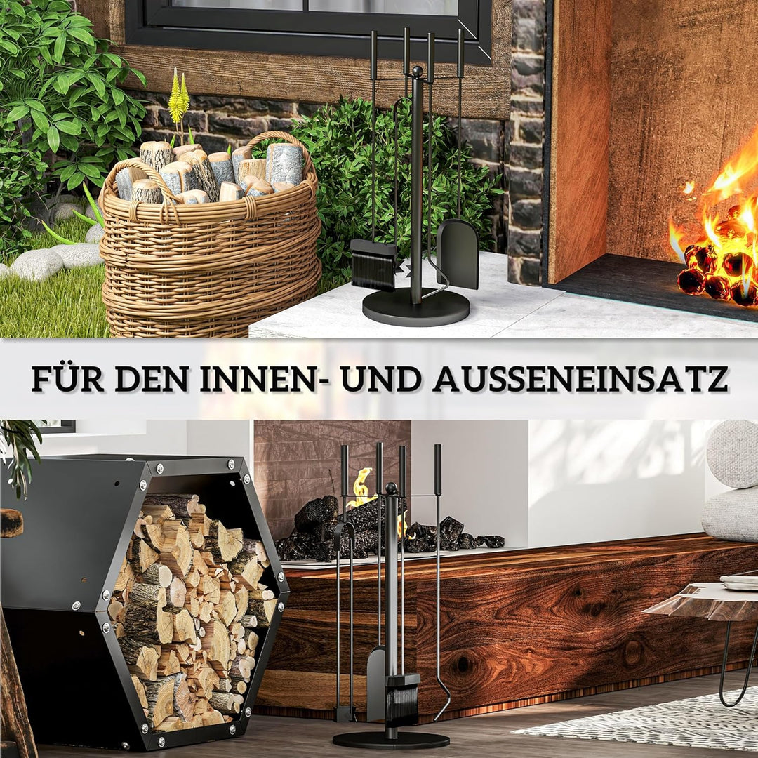 Outsunny Kaminbesteck Set 5-teilig Kaminzubehör mit Schaufel, Besen, Zange, Schürhaken und Ständer,