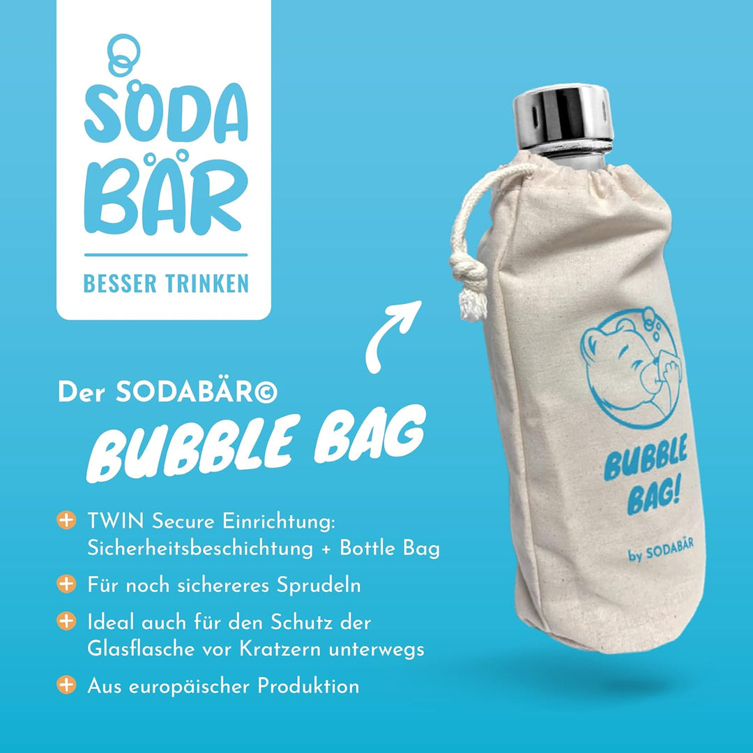 SodaBär® | Glasflasche für Wassersprudler (SodaStream*, Aarke*, uvm.) | 0,75l im Retro Look | Die ök