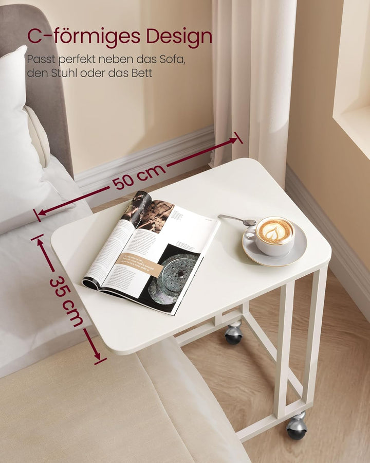 VASAGLE Beistelltisch, Sofatisch mit Rollen, C-Form, mobiler Kaffeetisch, 35 x 50 x 60 cm, Wohnzimme