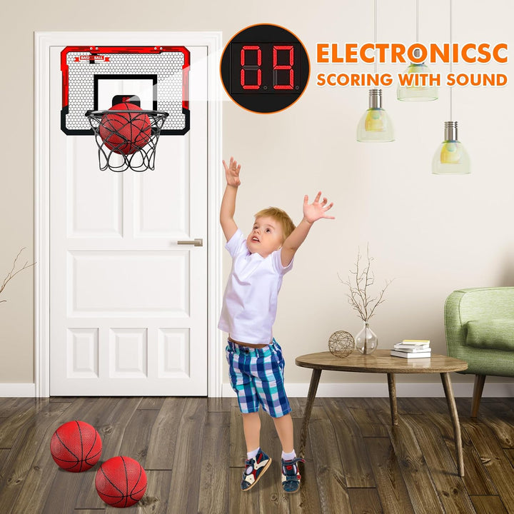 UCAMP Mini Basketballkorb Indoor,Basketballkorb Kinder,mit 4 Ball und 2 Netze u Anzeigetafel,über di