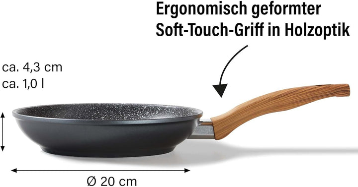 STONELINE Back to Nature Bratpfanne 20 cm, Made in Germany, antihaft beschichtete Pfanne mit echten