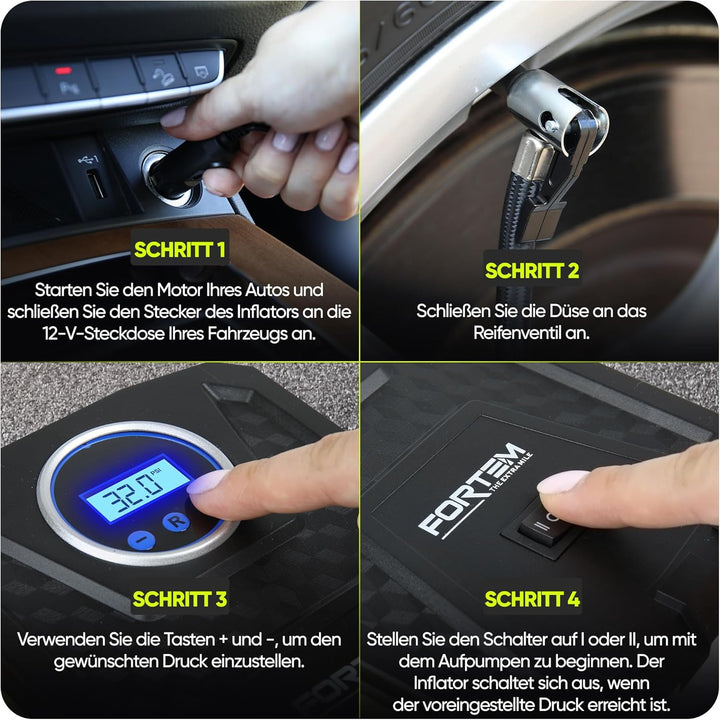 Fortem Tragbarer Kompressor Autoreifen, Kompressor Fahrrad, 12V Autoreifen Pumpe und Fahrradpumpe El