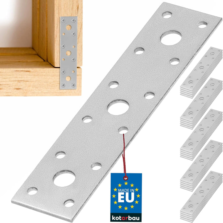 KOTARBAU® Flachverbinder 145 mm x 40 mm Lochplatte Verzinkt Silber Holzverbinder Innen – Aussenberei