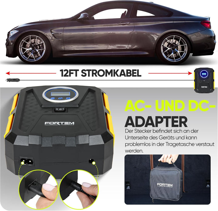 Fortem Tragbarer Kompressor Autoreifen, Kompressor Fahrrad, 12V Autoreifen Pumpe und Fahrradpumpe El