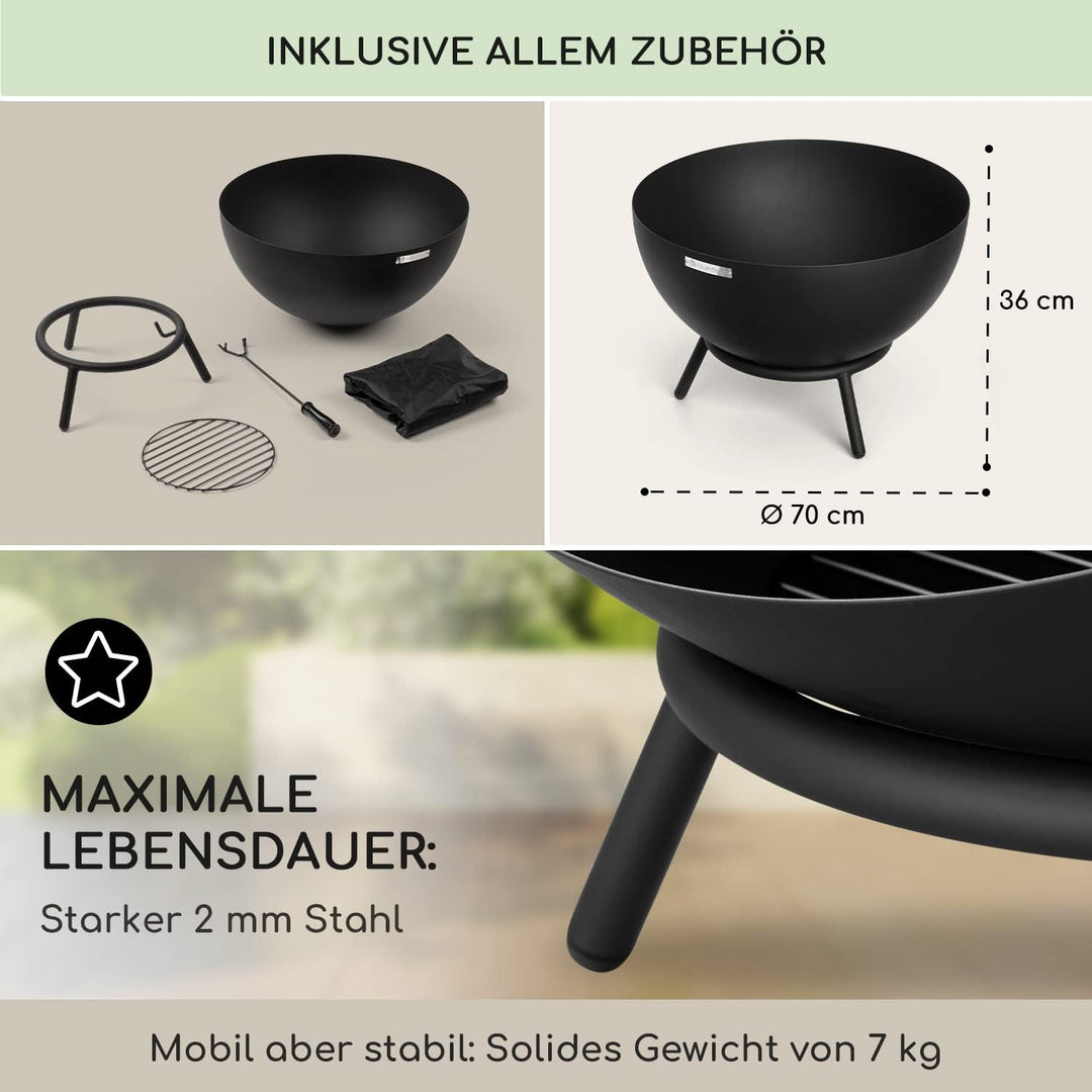 Blumfeldt Feuerschale, Outdoor Feuerstelle mit 3-Beinbein Standfuss, Kippbare Feuerschalen für den G