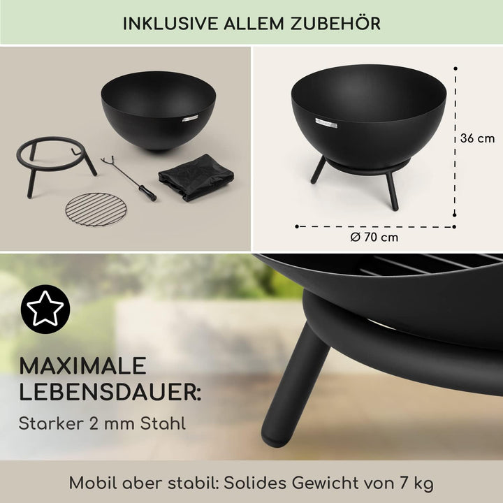 Blumfeldt Feuerschale, Outdoor Feuerstelle mit 3-Beinbein Standfuss, Kippbare Feuerschalen für den G