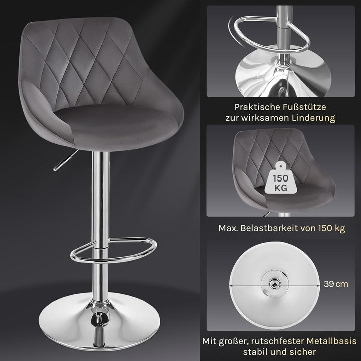 WOLTU Barhocker, Hocker höhenverstellbar drehbar, gepolsterter Samtsitz, mit Rückenlehne Fussstütze,