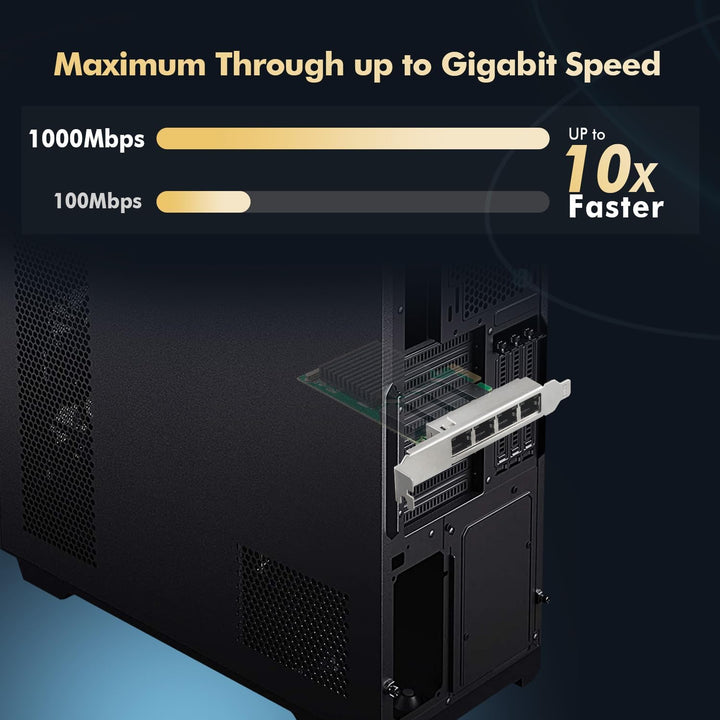 Binardat 4 Port Gigabit PCIe Netzwerk Adapter, Realtek RT8111H Controller 1000/100Mbps Ethernet LAN