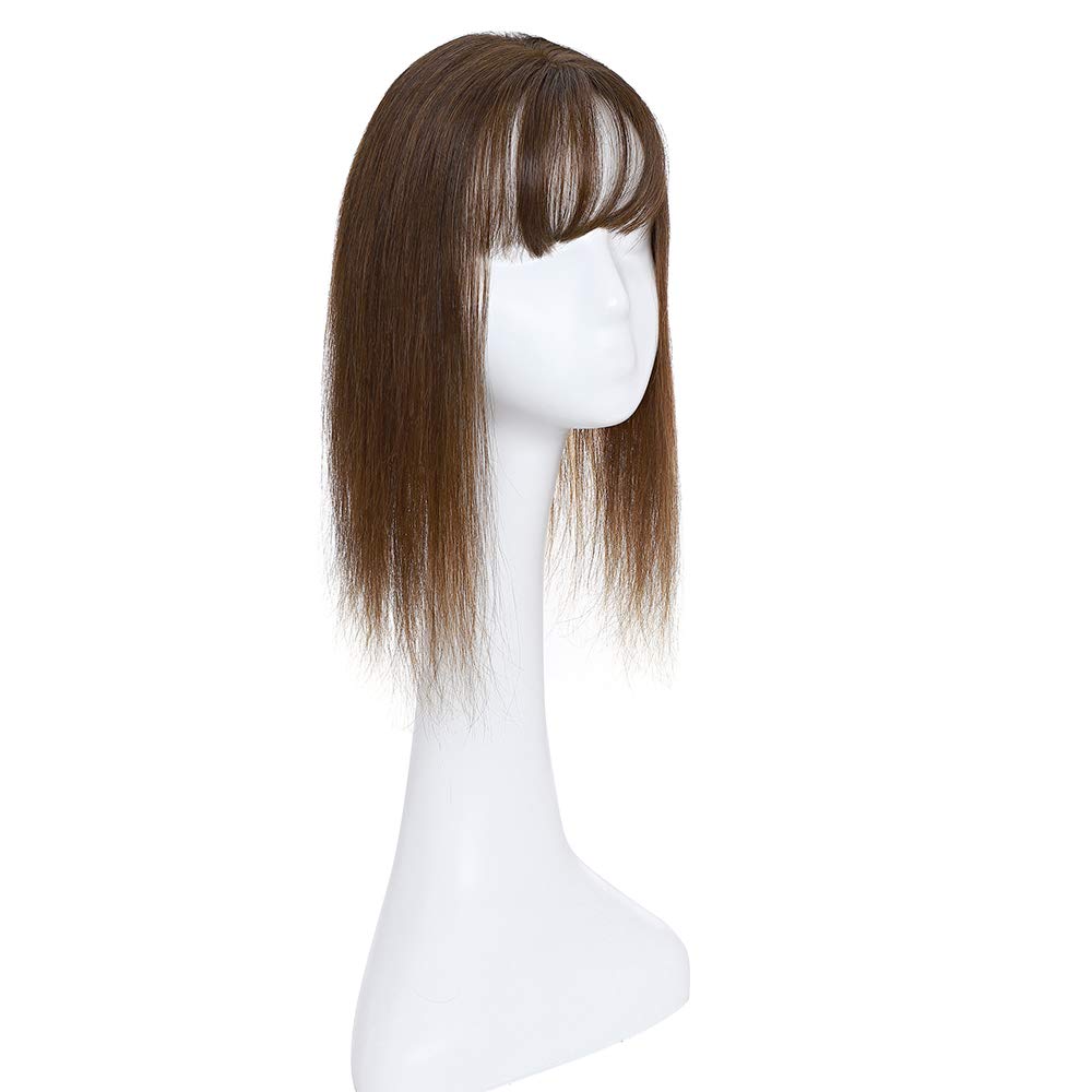 Silk-co Hair Topper Echthaar mit langem Pony, Toupet Damen 10x12cm Basis, Haartopper Echthaar mit Re