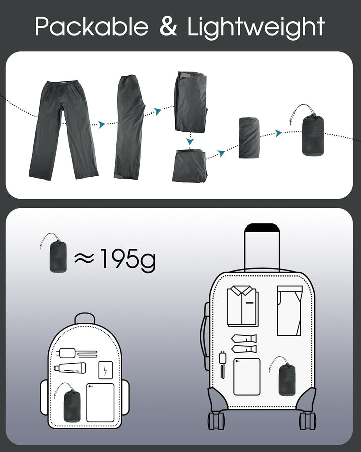 33,000ft Packbare Regenhose Herren Wasserdicht Leichte Fahrrad Überziehhose Winddicht Reflektierende