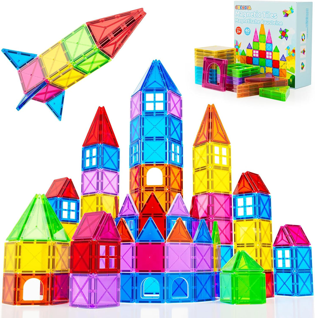 Crenova Magnetische Bausteine STEM Magnet Spielzeug Kinder 3D Farbenfrohe Starterset Magnetbausteine