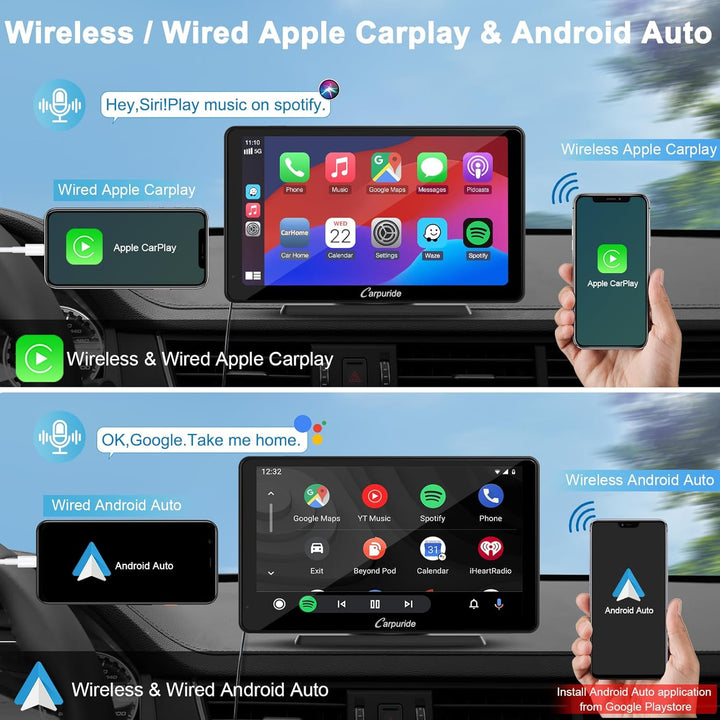 Carpuride C3 Wireless Apple Carplay & Android Auto Autoradio, Tragbares 7 Zoll HD Touchscreen Auto S